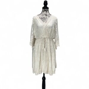 Anthropologie Kindred Floral Lace Crochet V-Neck Dress 3/4 Sleeves Boho Style